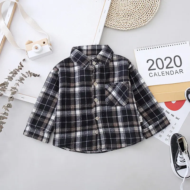 Fashion Boys Shirt New Plaid Style Kids Long Sleeve Shirts Children\'s Cotton Clothes Kids Boy Girls Thicken Blouses Velvet Tops