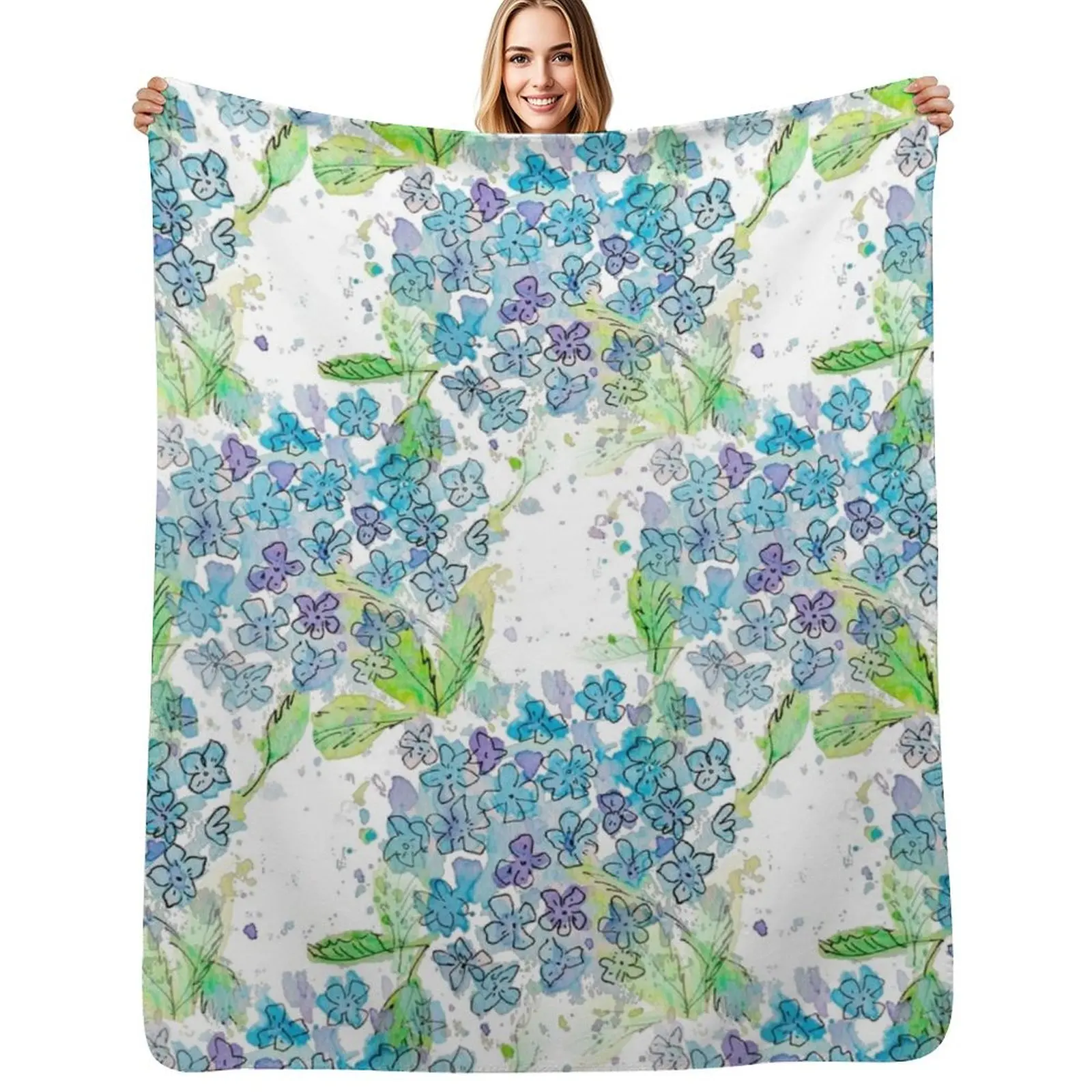 

Hydrangeas Watercolour Throw Blanket Fade Resistant Durable Throw Blanket