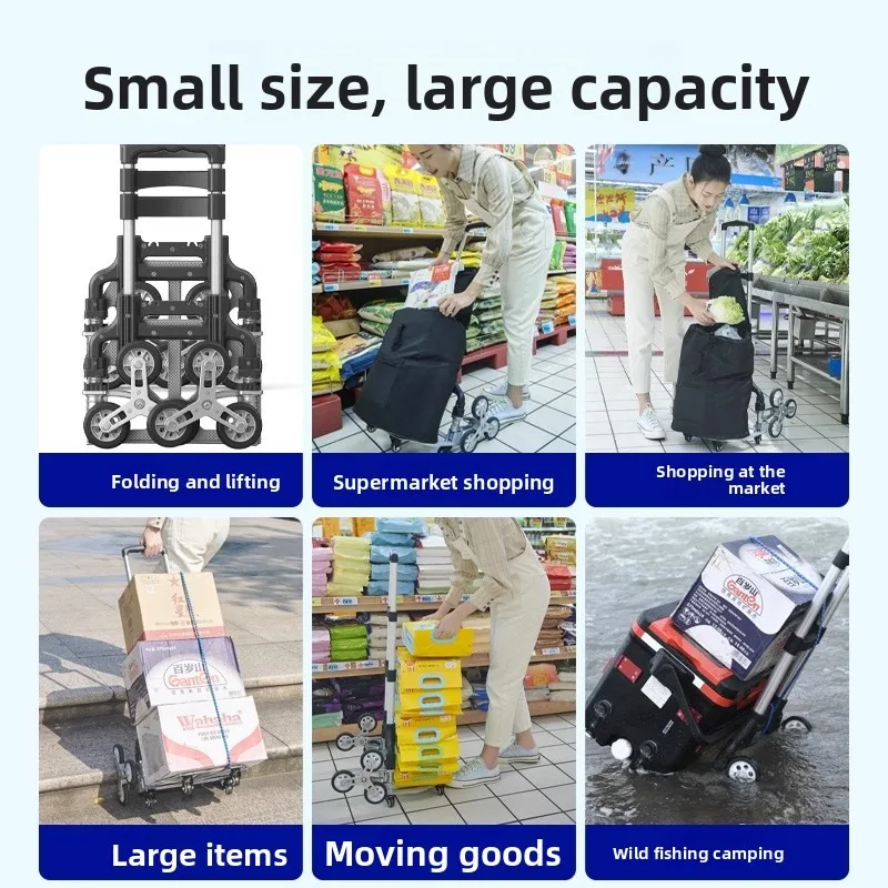 Stair Climber Hand Cart Portable Luggage Trolley Foldable Shopping Groceries Household Small Cart Transporting Trailer