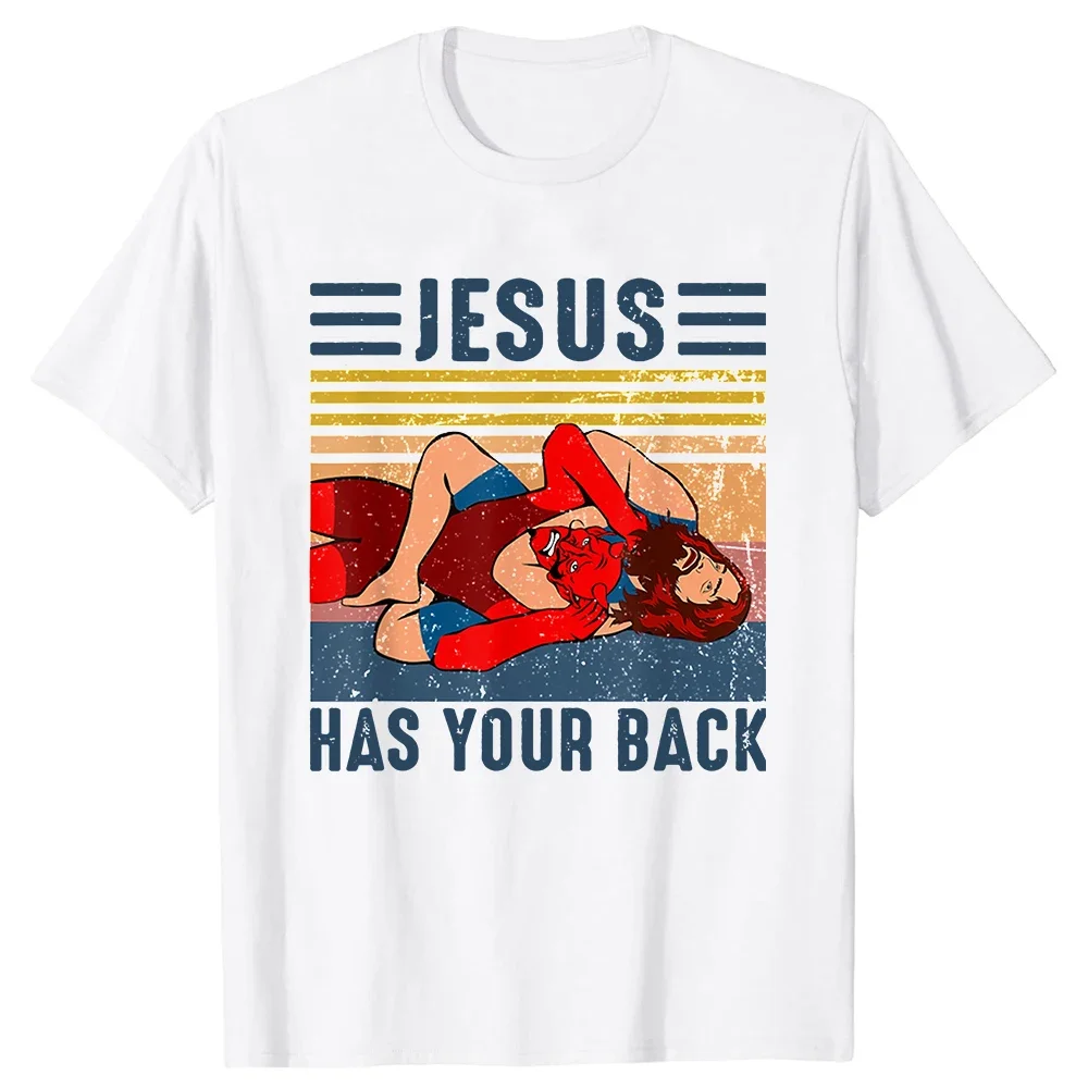 Jesus Has Your Back Wrestling Vintage Gift Classic Tee Tops Round Neck Short-Sleeve Fashion Tshirt Casual Basic T-shirts