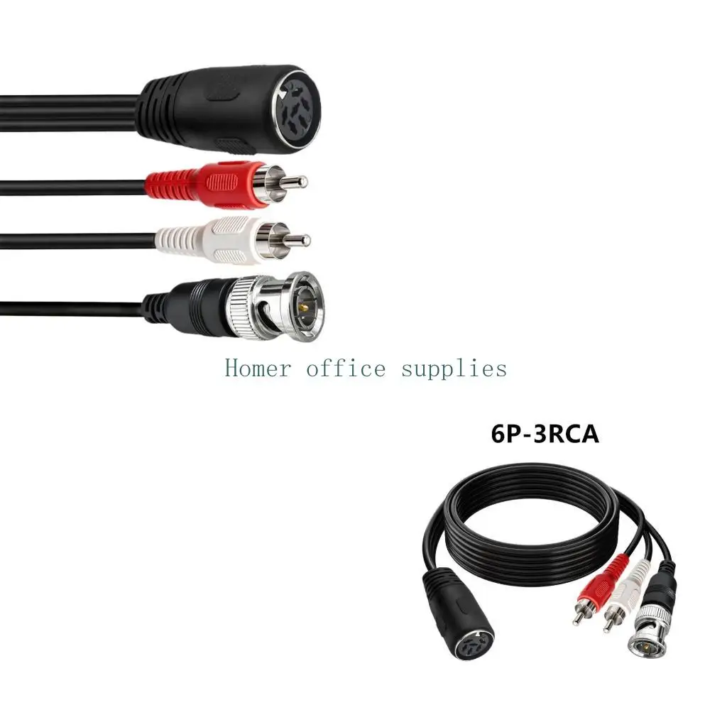 K43B DIN 6P Female to Red White and BNC Wire, 50cm Measured Cord