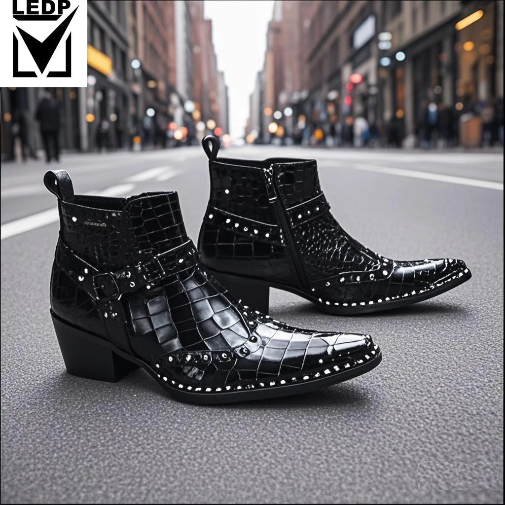 

Spring and Autumn Men's High Heel Leather Boots British Style Men's Marriage High Top Pointed Shoes Fashion Brand Boots