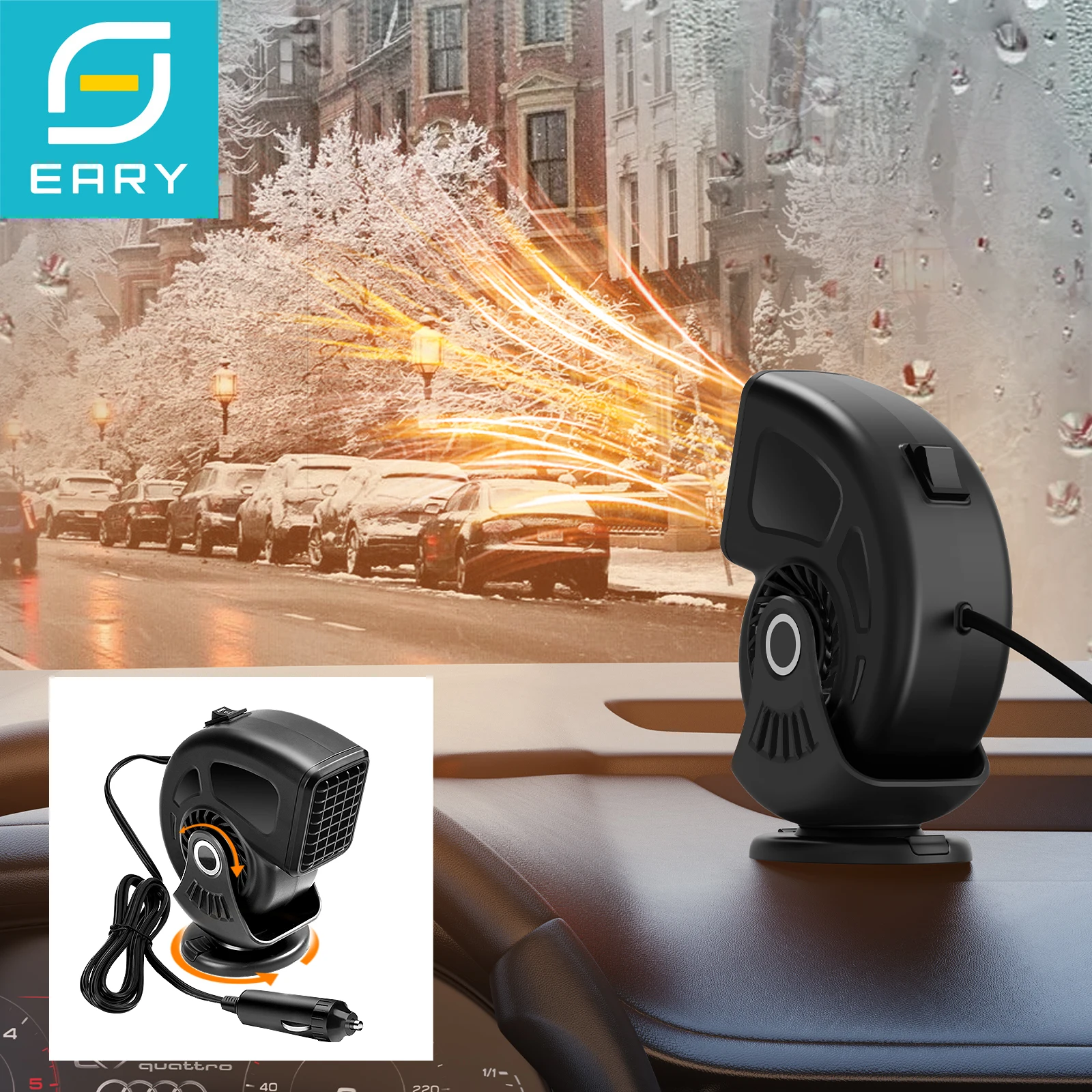 

Eary 12V 24V Car Heater 2-in-1 Heating Cooling Fans Plug in Cigarette Lighter 360°Rotating Defroster Defogger for Car Windshield