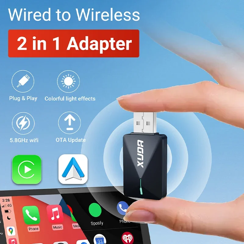 

2025 new 2 in1 wired to wireless CarPlay and Android Auto Mini Adapter 5GHz wifi5 plug and play fashionable and portable