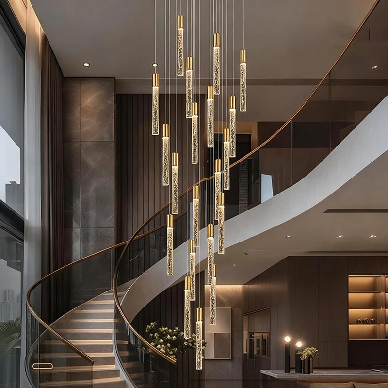 ثريا كريستالية لتزيين المنزل الحديث، مصباح قلادة للدرج، أضواء قلادة لغرفة المعيشة، إضاءة داخلية