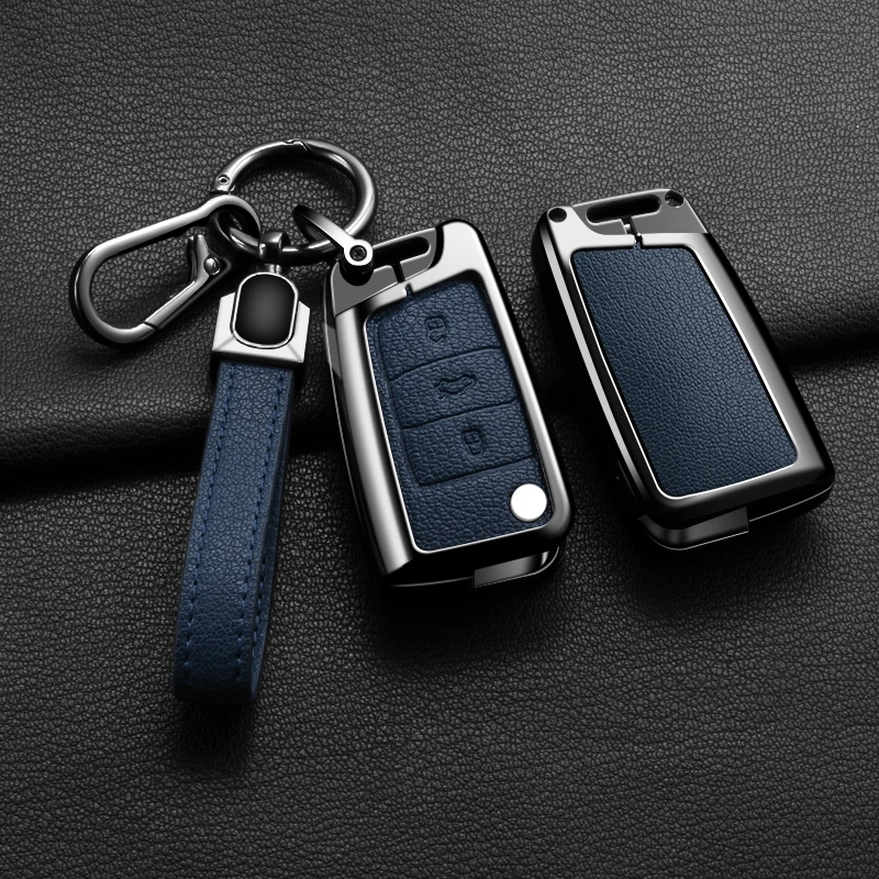 Auto Keychain Accessories Zinc Alloy Leather Car Key Fob Case Cover Shell For VW Volkswagen Golf 7 MK7 Tiguan MK2 T-roc T-cross