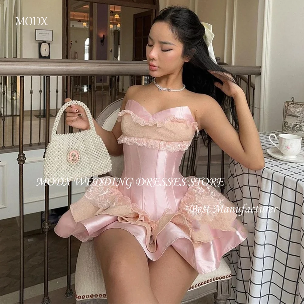 

MODX современный стиль кружевное платье для выпускного вечера розовое платье для выпускного вечера с воротником в форме сердца мини-длина выше колена платье для дня рождения летнее платье