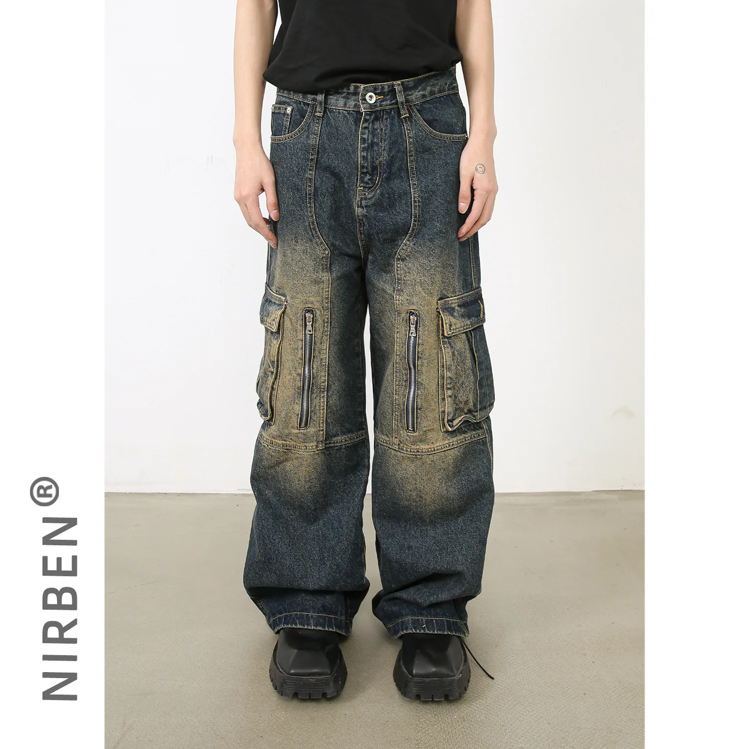 Denim American Wash Multi-Pocket Tooling Jeans Men's Pants