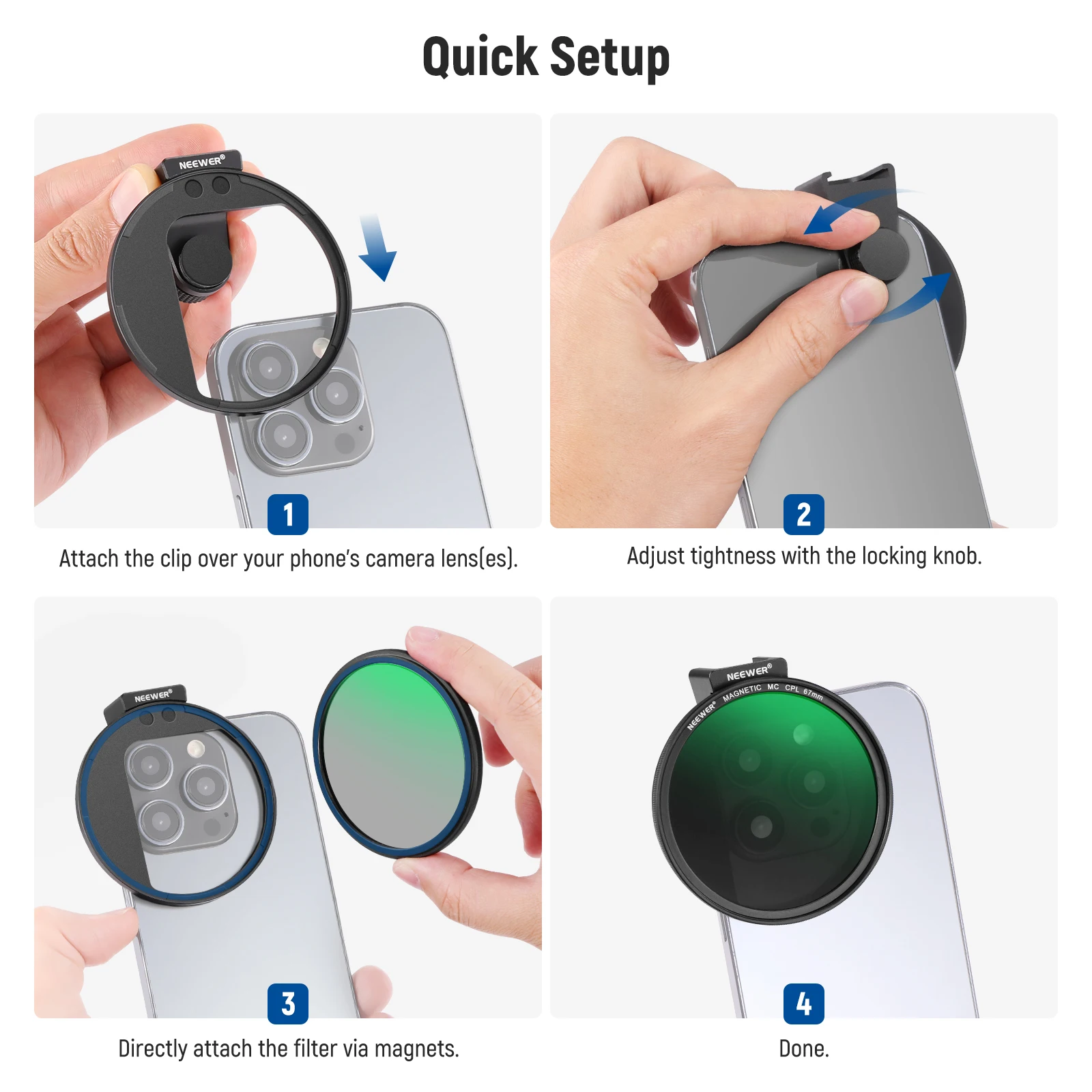NEEWER 67 mm magnetischer CPL-Filter, kreisförmiger Polarisationsfilter mit Kaltschuh-Telefonobjektiv-Clip für iPhone, Samsung, Android-Handys – Detail 8