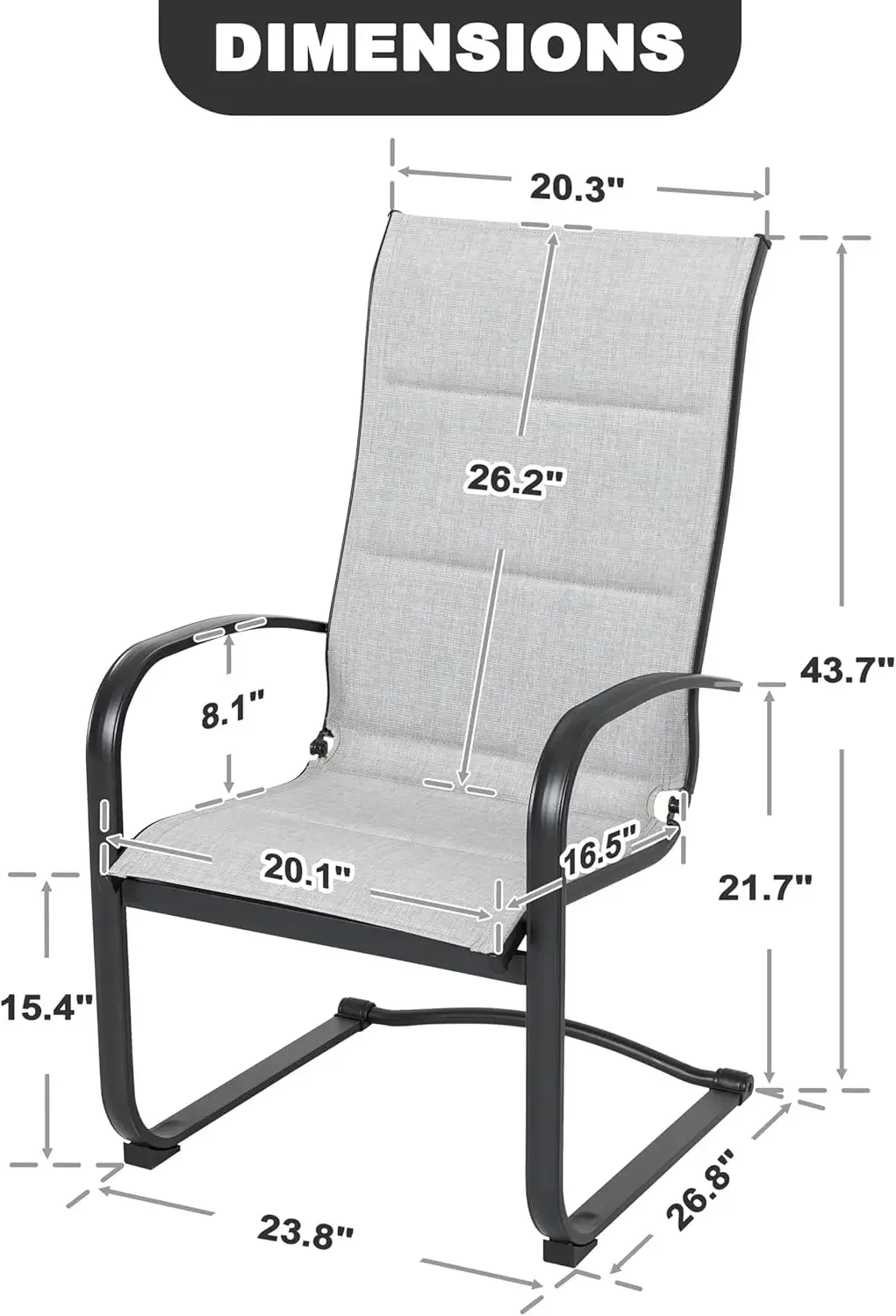 Patio Dining Chairs Set of 2, All Weather Outdoor Padded Textilene Patio Chairs, Breathable Spring Motion Textile High Back Outd