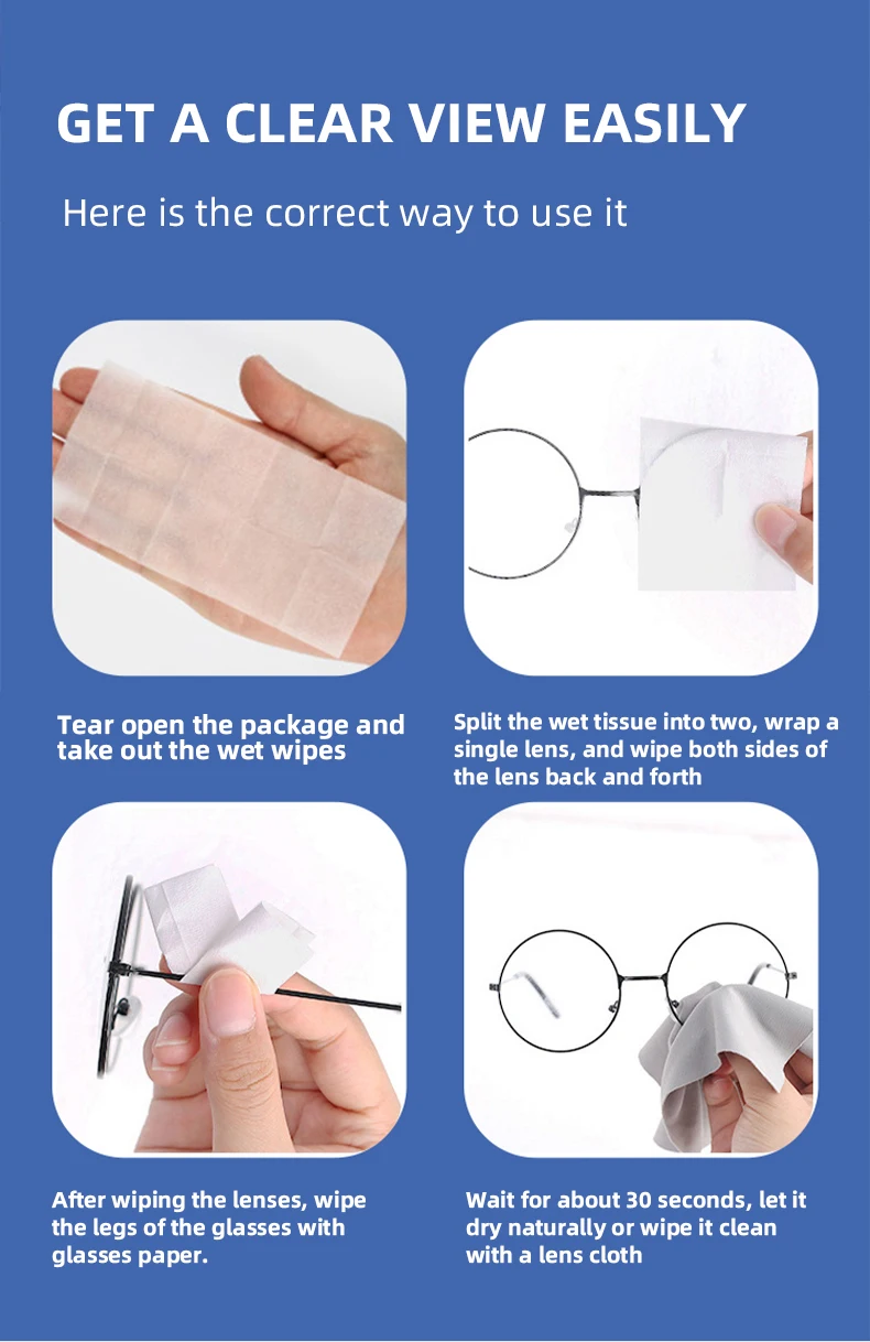 100 Stück oder 10 Stück pro Packung Einweg-Brillenreinigungstücher, für Brillen, Bildschirme und Linsen – Detail 10