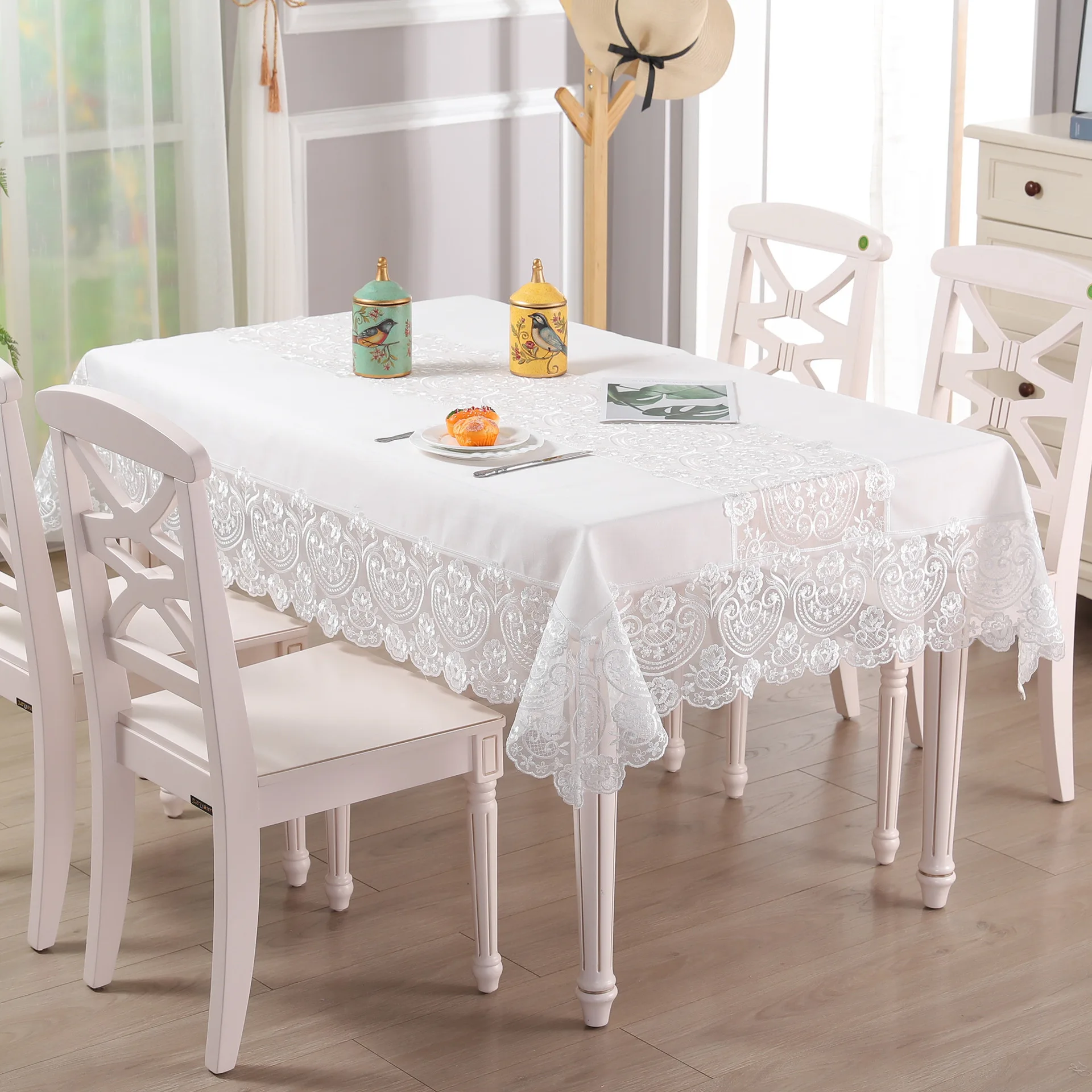 

Battilo Luxury Lace Tablecloth White Rectangle Table Cloth Waterproof Table Cover For Dining Table Kitchen Wedding Party Decor