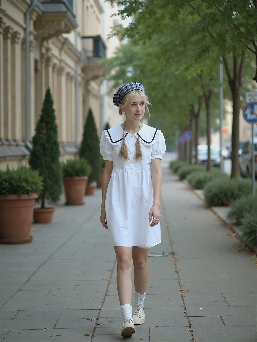 Women'S Summer Woman Dresses Peter Pan Collar Loose Side-Slit High-Slit Splited Splitting Cut-Out Cutout Hollow-Out Holes Fall