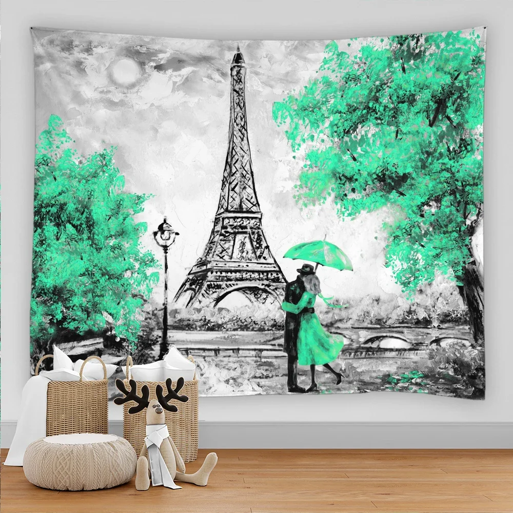 برج إيفل نسيج فن حائط ، منظر طبيعي للمدينة ، ديكور معلق وردي ، خلفية لافتة صور ، باريس