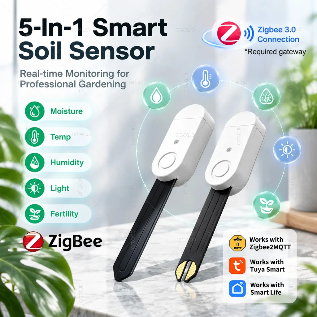 Zigbee Soil Moisture Sensor Temperature Meter Humidity Tester Light Detector Fertility Detection For Tuya Z2MQTT Home Assistant
