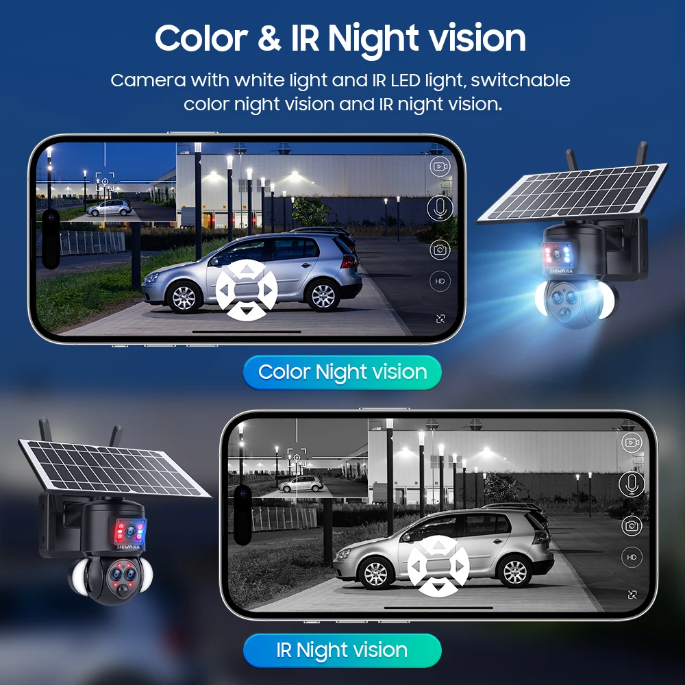 SHIWOJIA 12MP Solar Camera 4G SIM 15X ZOOM Dual Screens Three Lens 360° Outdoor WIFI Battery Security Camera Humanoid Tracking