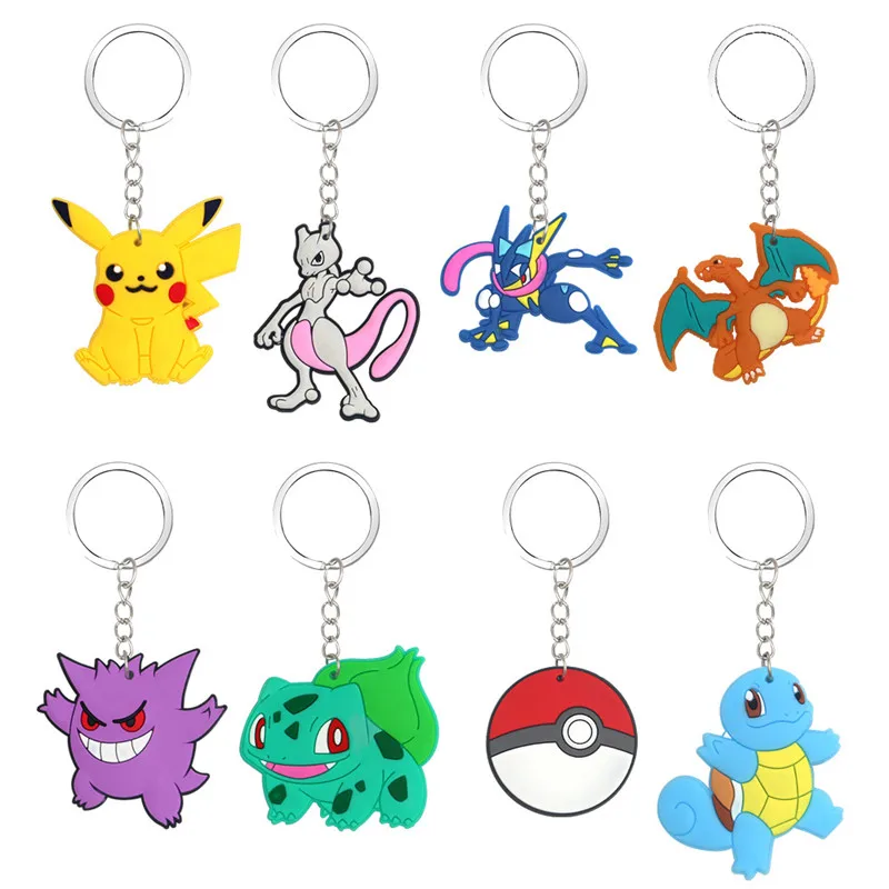 8pcs/lot Pokemon Keychains Kids Pikachu Birthday Party Supplies Gift Bag Filler Stuffer School Carnival Reward Party Decoration