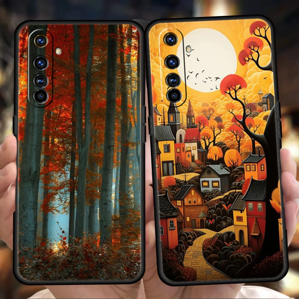 Hand Painted Forest House Phone Case for Realme 8 9 Pro Plus 8i 9i 6 7 GT2 C21 C25 C3 C11 11 Pro 5G Plus Shockproof Soft Shell