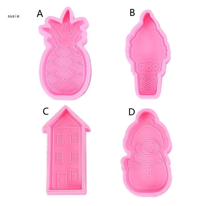 Pineapple House Snowman Keychain Epoxy Resin Mold Jewelry Pendant Silicone Mould X7YA