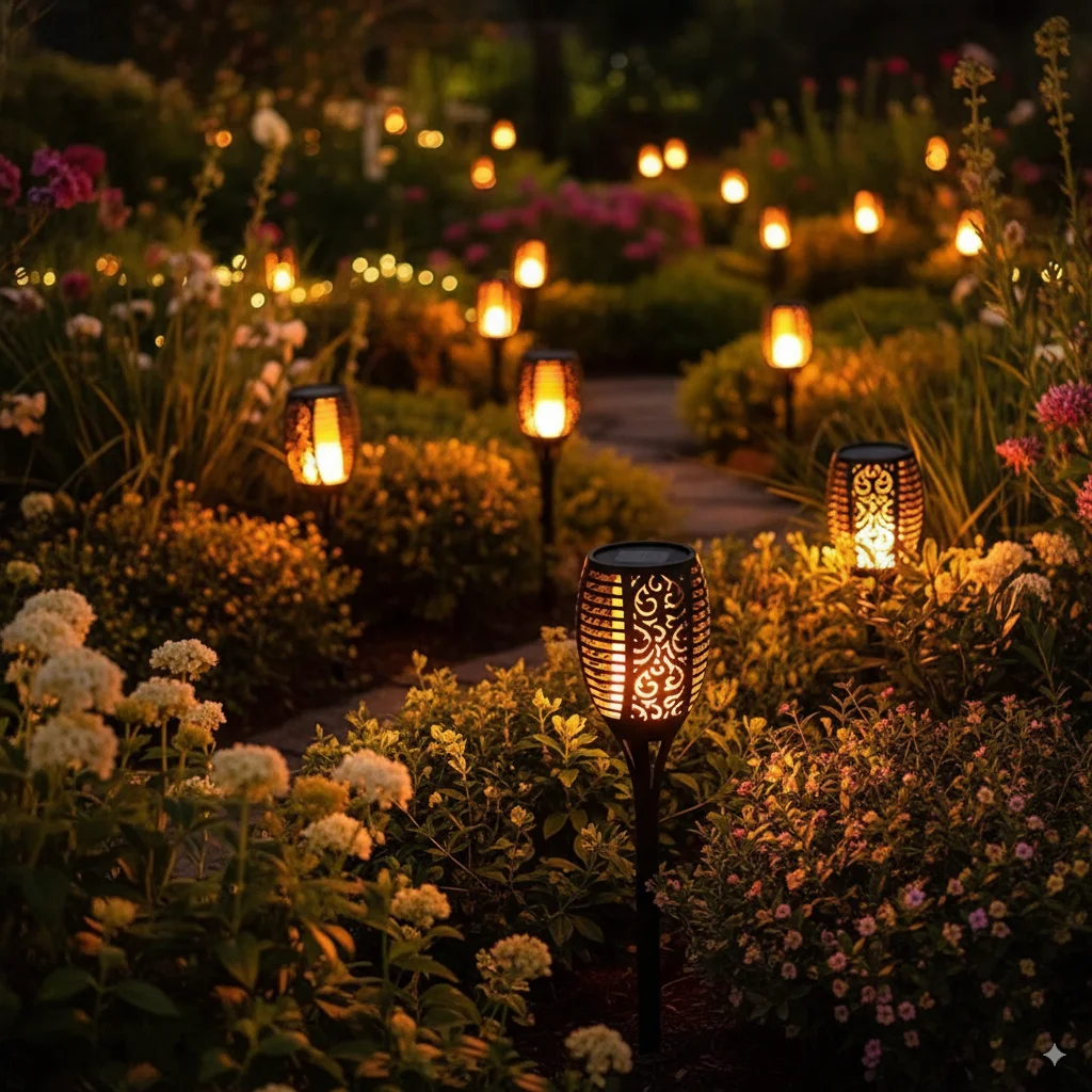 12LED Outdoor Solar Flame Torch Lights Waterproof Garden Patio Flickering Dancing Flame Lamp Lawn Lighting Lawn Path Yard Patio