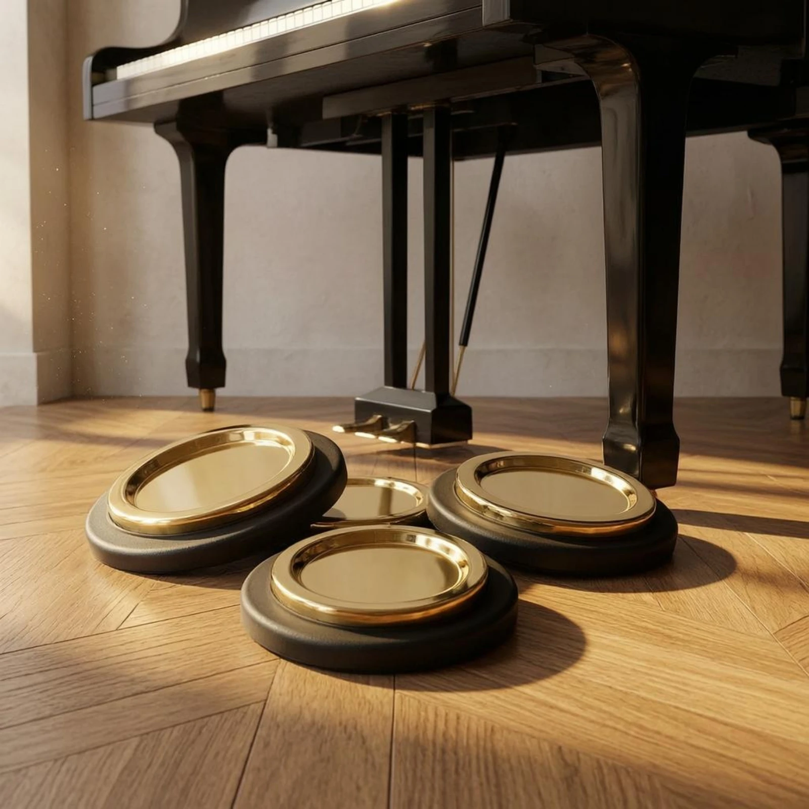 4 Pieces Round Piano Foot Pad Layered Design Floor Saver