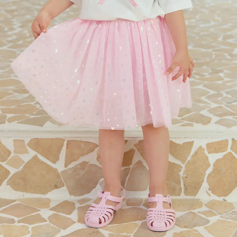 

2026 Summer New Girl's Korean Style Sparkling Mesh Love Children's Fashion Short Skirt and Half Skirt