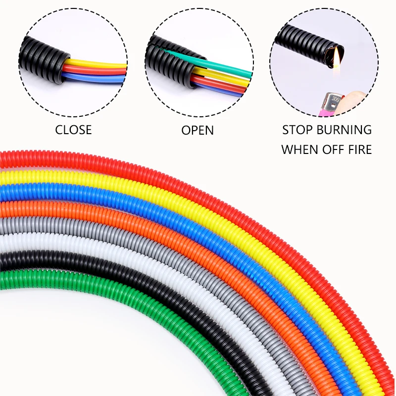 1/5M Plastic Corrugated Pipe OD 7.5~34.5mm Car Cable Harness Wire Threading Wire Split Loom Convoluted Tubing Cable Sheath