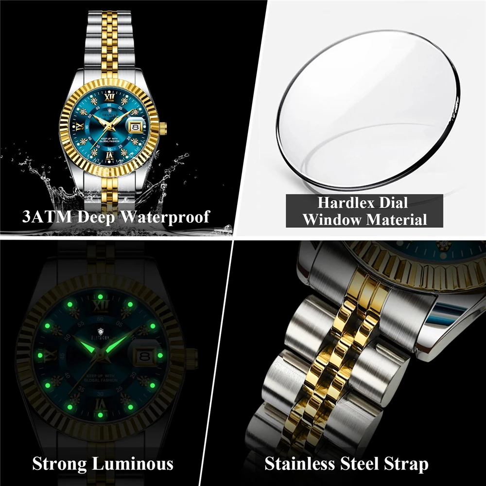 Jam Tangan Quartz Fashion 28MM Baru untuk Wanita, Jam Tangan Mewah Berlian Kecil Warna Emas untuk Wanita, Tudo Por 1 Real Reloj Muje