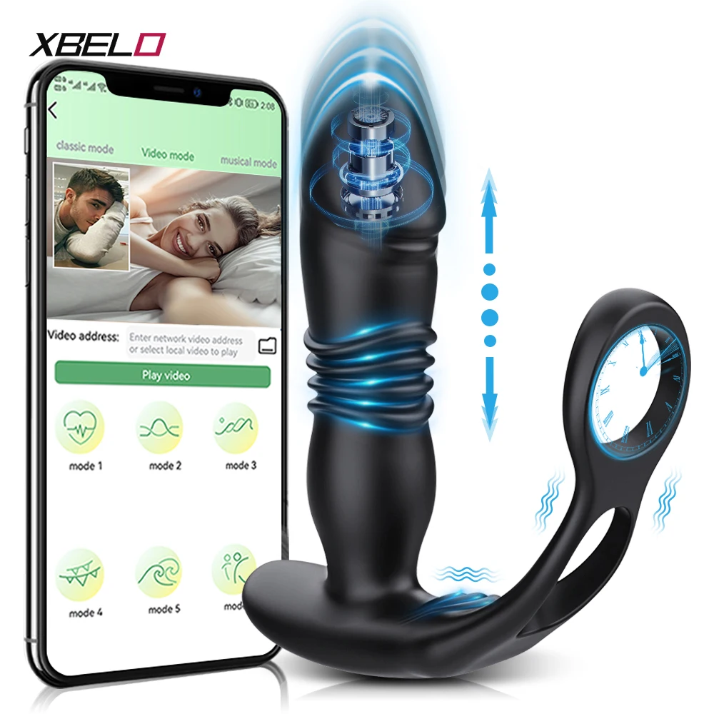 Tapón Anal de empuje para hombres, masajeador de próstata, aplicación, vibrador Anal, tapón Anal vibratorio telescópico, estimulador de próstata, juguete sexual para hombres