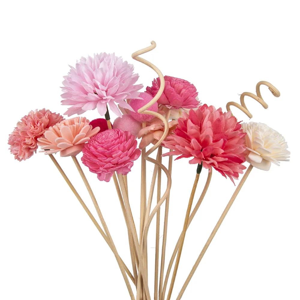 15PCS Pink Series Flower Rattan Sticks Fireless Fragrances Reed Diffuser Stick Diy Ornaments Home Decor