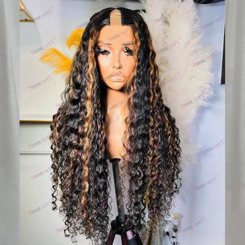 من السهل ارتداء شعر بشري بدون صمغ موجة عميقة تسليط الضوء على براون طويل 26 بوصة 1x4 حجم الأوسط U جزء الباروكات للنساء السود قابل للتعديل #2