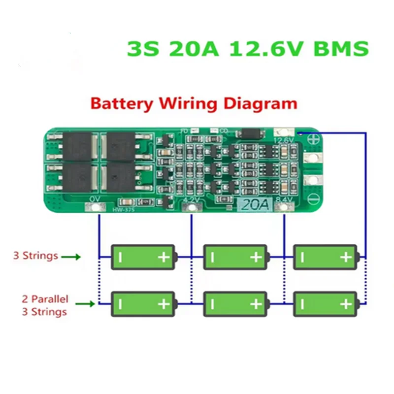 3S 20A Li-ion Lithium Battery 18650 Charger PCB BMS Protection Board For Drill Motor 12.6V Lipo Cell Module