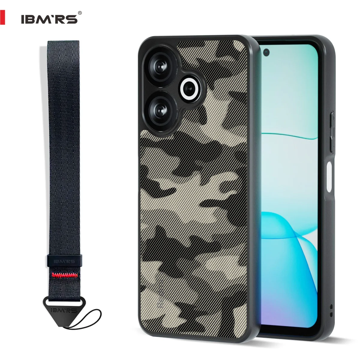 

IBMRS for Redmi 13 4G 5G/Note 13R 5G/Poco M6 4G/Poco M6 Plus 5G Case, Gaming Camo Shockproof Cover with Wrist Strap, Heavy Duty