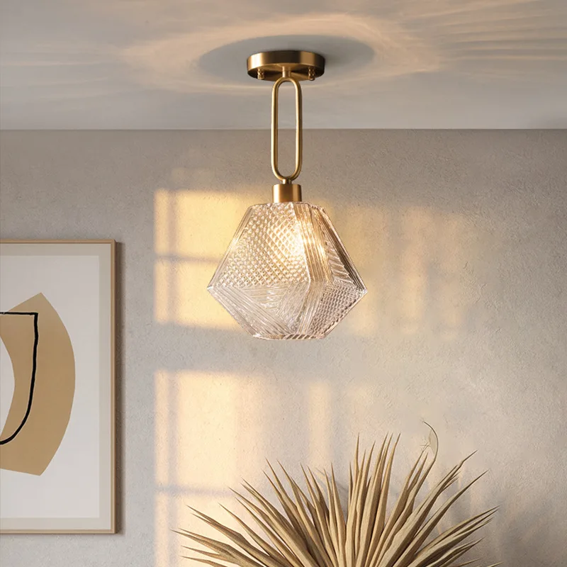 Nordic Led Pendant Lamp Diamond Glass Lighting Fixture Kitchen Island Modern Living Room Decor Hanging Bar Hallway Gold Lights