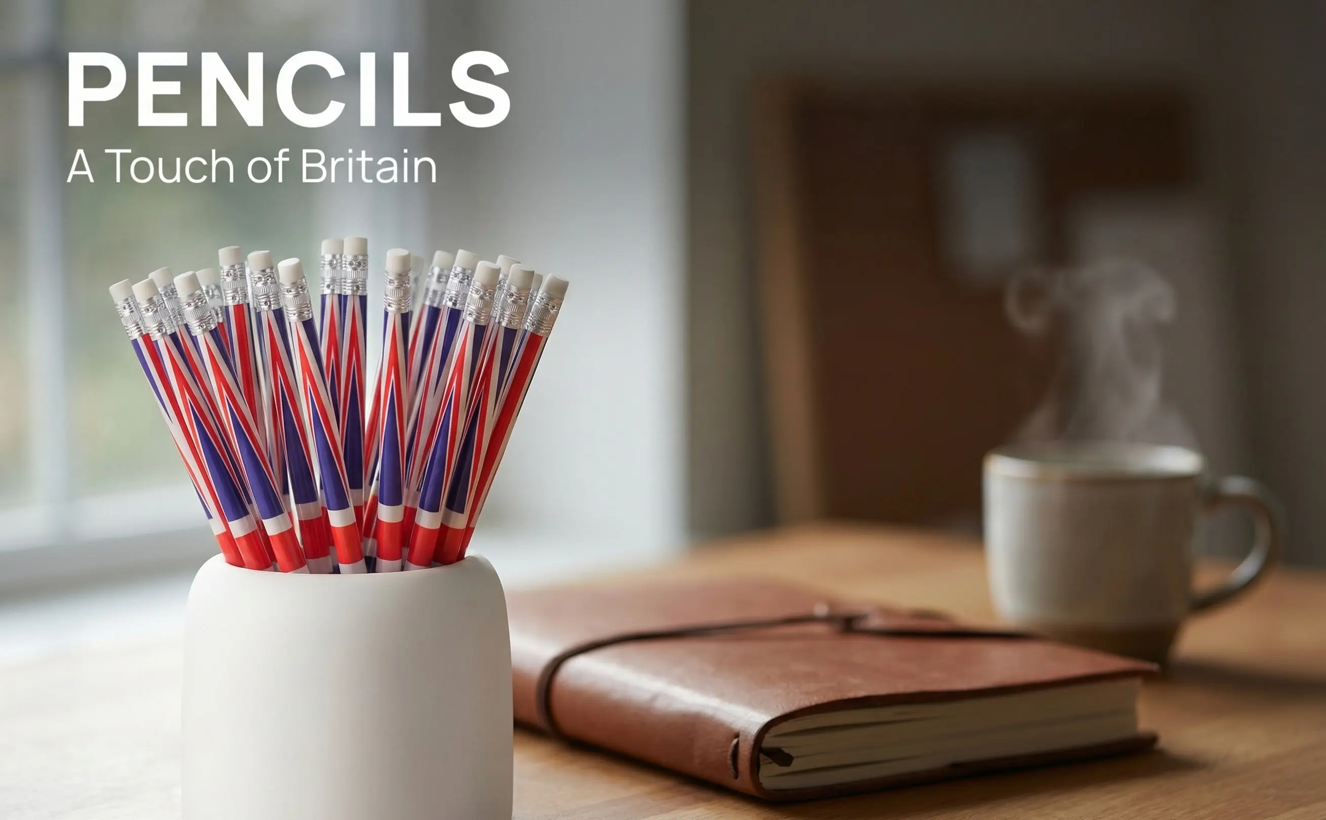 60Pcs Decorative England Flag Wooden Pencils Lightweight Compact Solid Wood Writing Pencils Bulk Pack for Painting Drafting