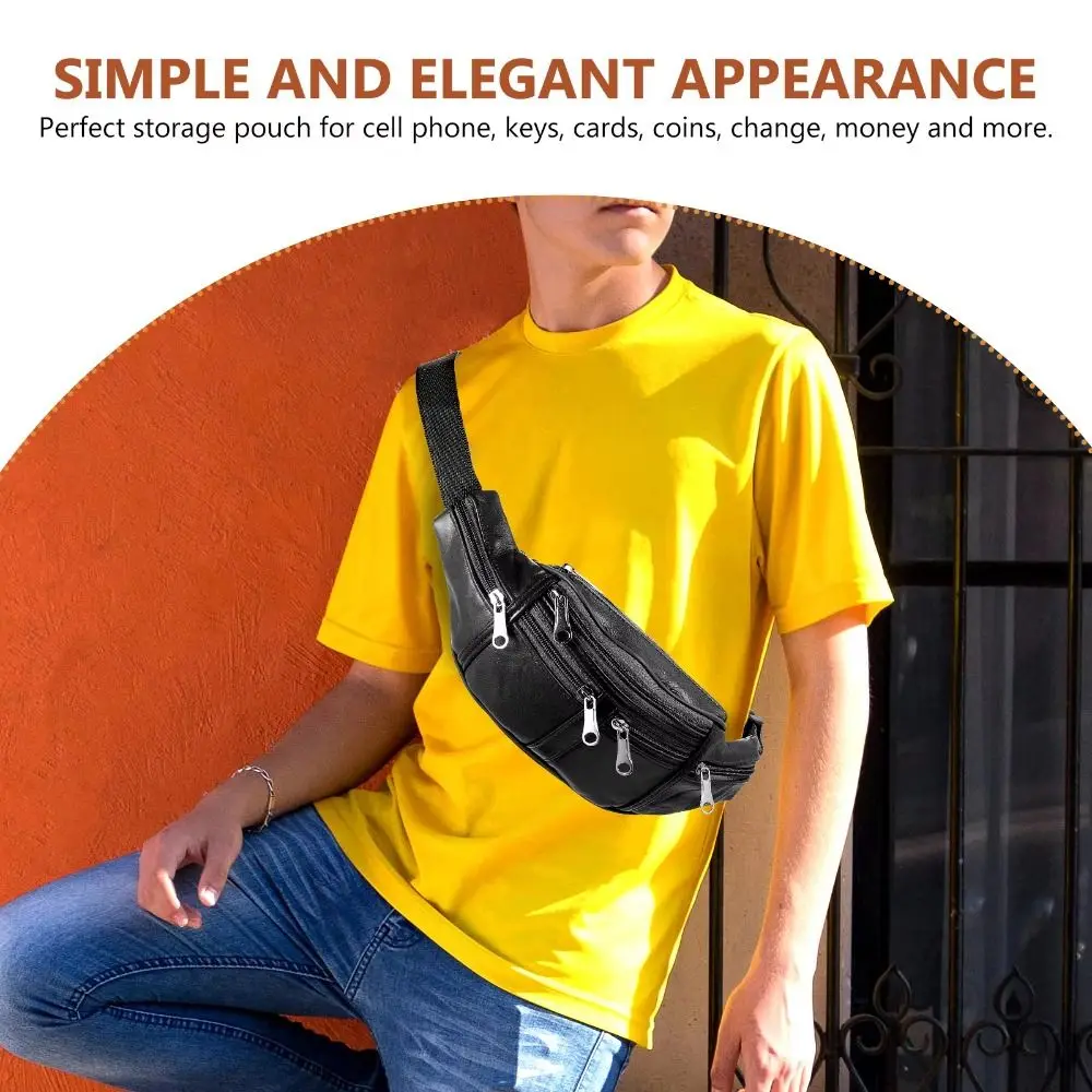 

Large Capacity Men's Waist Bag Leather Multifunctional Casual Fanny Bag Multi-layers Adjustable Travel Chest Bag Hiking