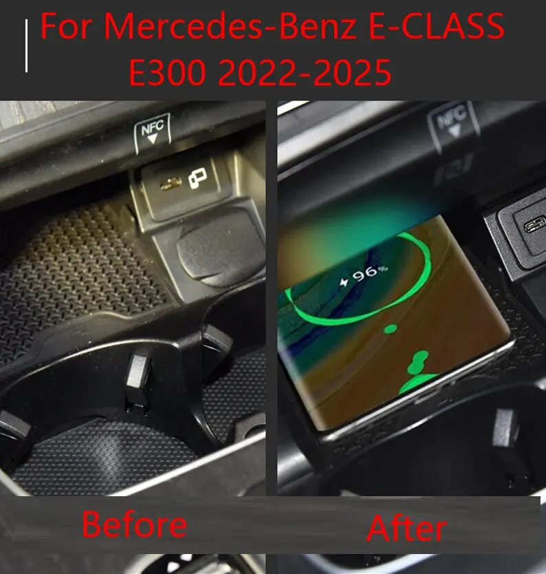 for Mercedes-Benz E300 E300L 2022-2025 Car Wireless Mobile Phone Charger Center Console Storage 18W fast charge plate holder