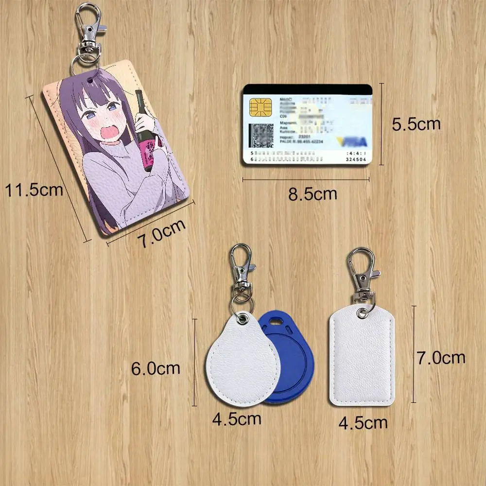 Scene of getting drunk Kamiina Botan Leather Keychain Badge Holder with Lanyard - ID/Access Card Holder, Key Ring Accessory