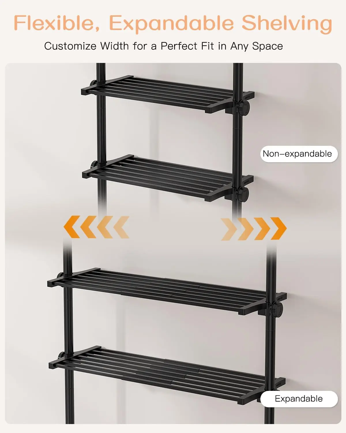 Adjustable Over The Toilet Storage Shelf, 4-Tier Ample Over Toilet Bathroom Organizer and Storage, Fits 64-113 Inch, Black