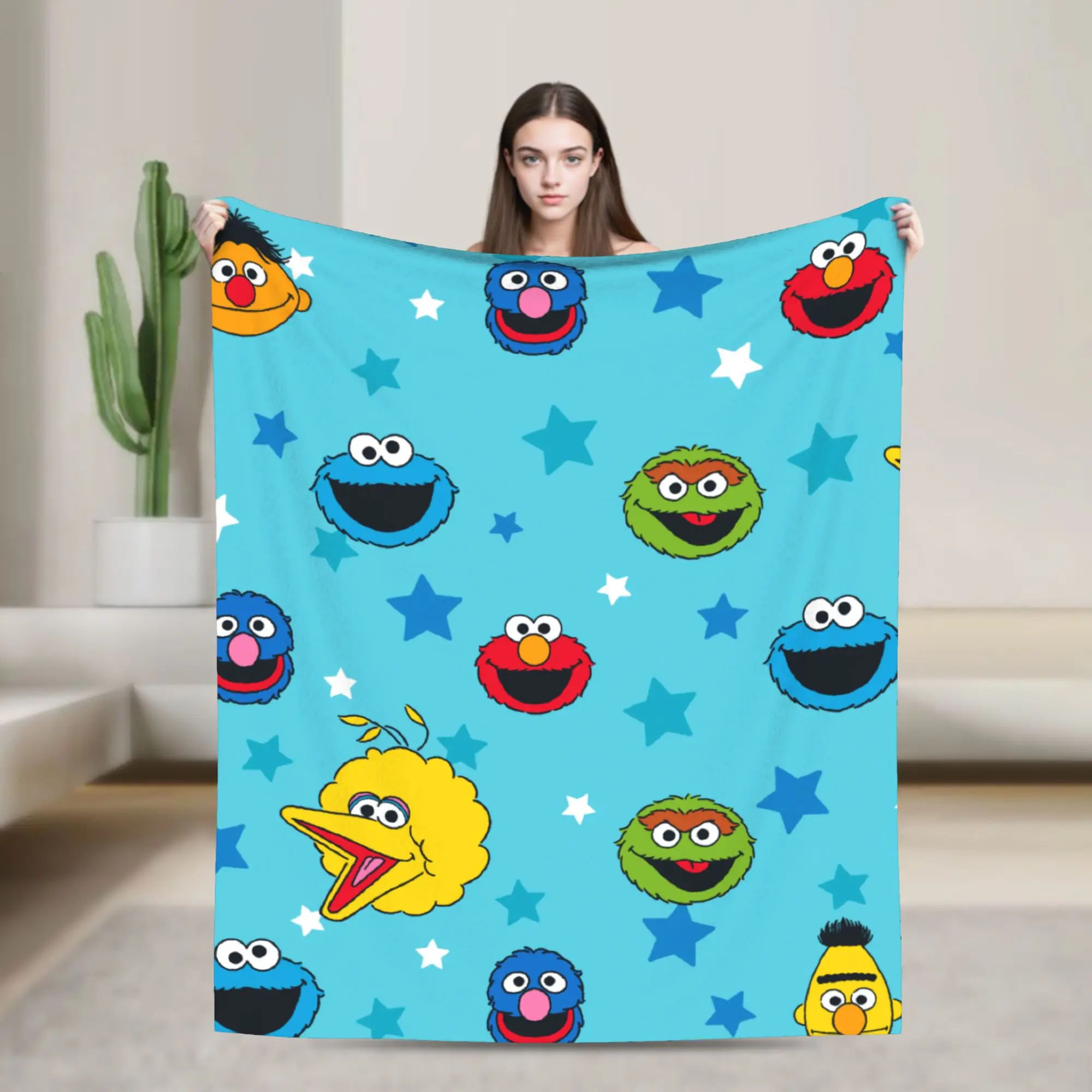 Sesames Streets Best Friends Star Blankets Flannel Summer Air Conditioning Super Warm Throw Blanket for Bedding Bedding Throws