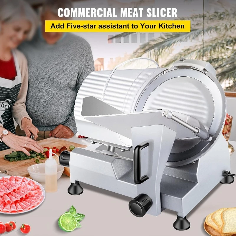 Commercial Meat Slicer, Electric Food Slicer,Frozen Meat Deli Slicer, Premium Chromium-plated Steel Blade Semi-Auto Meat Slicer