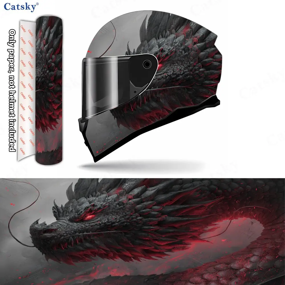 Blood-scale Flame-domain Demon Dragon Print Helmet stickers , PVC Material Multifunctional Helmet Stickers, Scratch-Resistant &