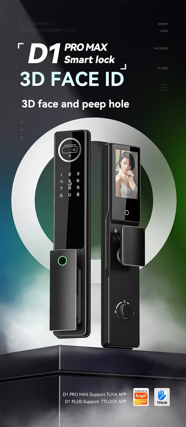 

3D Face Recognition Smart Door Lock with WiFi RFID Card for Wood Door