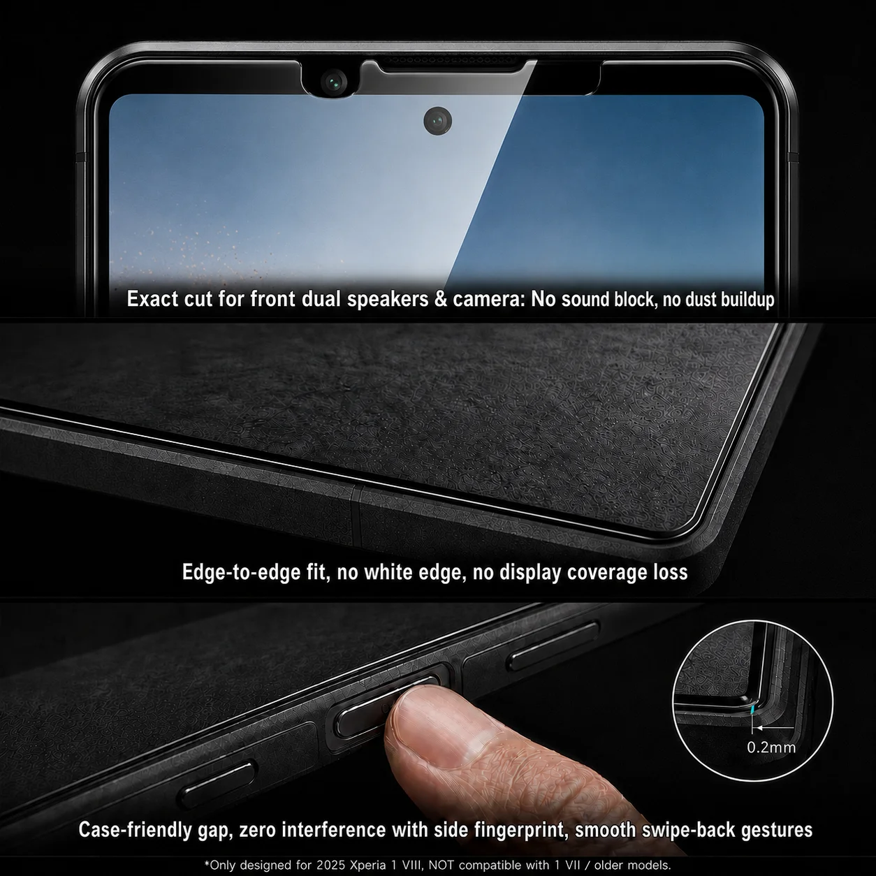 Privacy Screen Protector for Sony Xperia 1 VIII 2026, 28 Degree Anti-Peep Full Coverage Tempered Glass, Exact Cut Case view 2