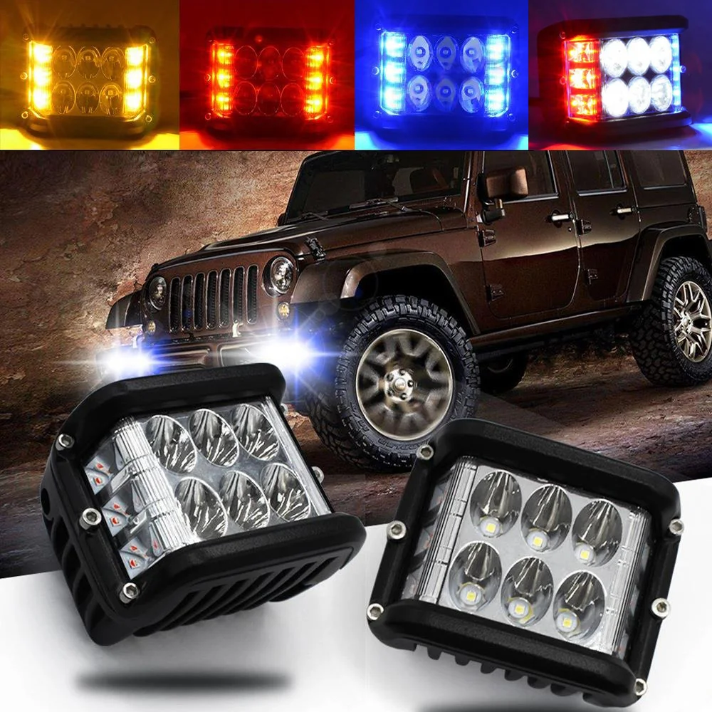 Side Shooter LED Work Pod 4 Inch Strobe Light Bar Flash Warning lamp Spot Dual Color Bar White Amber Red Blue Offroad Truck 4x4