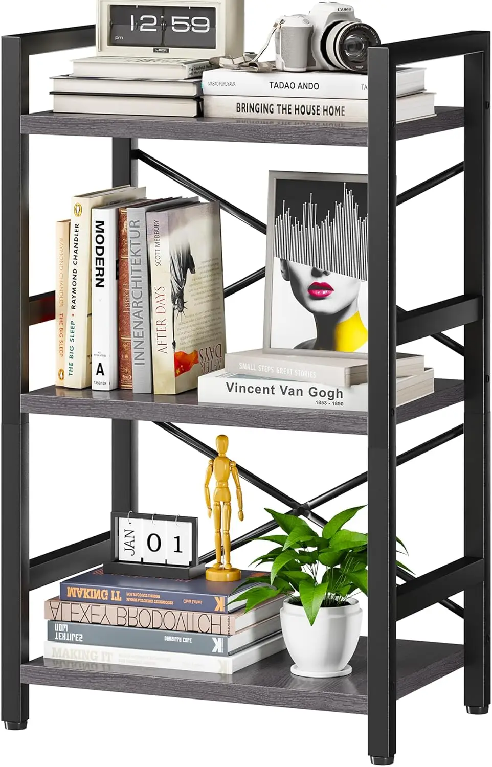 

Three layer industrial bookshelf, rural Etagere bookshelf storage organizer for living rooms, bedrooms, and home offices