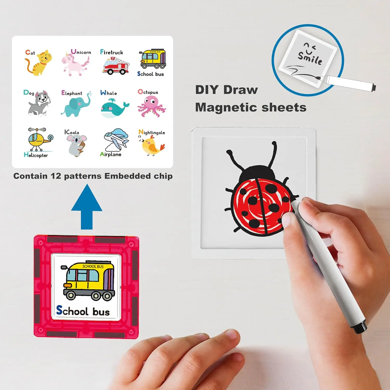 100pc ímã telha construção bloco conjunto com carry case base do carro magnético 8pc personagens quadro branco marcadores idéia livro