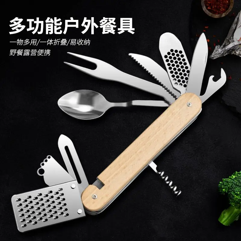 

Multifunctional Picnic and Barbecue Supplies Stainless Steel Folding Knives Forks Spoons Camping Portable Outdoor Tableware