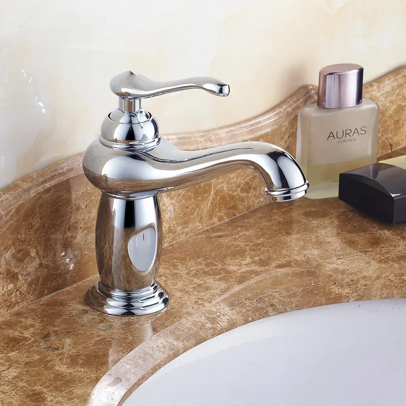 حوض مصباح سحري من النحاس الذهبي والفضي والذهبي الوردي، صنبور ساخن وبارد، صنبور حوض بفتحة واحدة #4