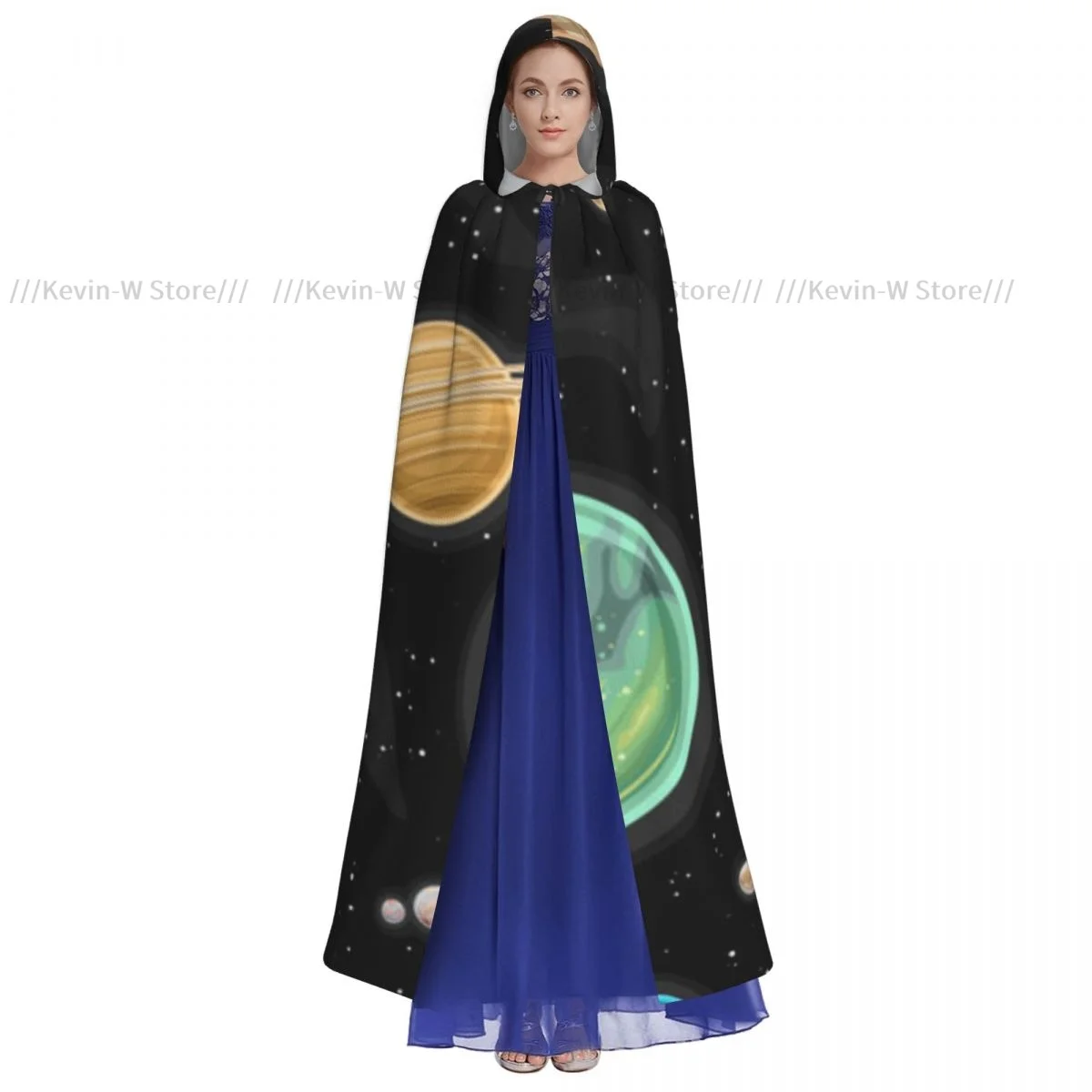 Space Planets And Stars Hooded Cloak Polyester Unisex Witch Cape Costume Accessory